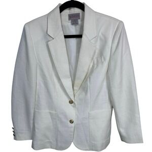 Vintage Worthington Women's Ivory‎ Blazer Gold Crest Buttons Lined Japan Size 10